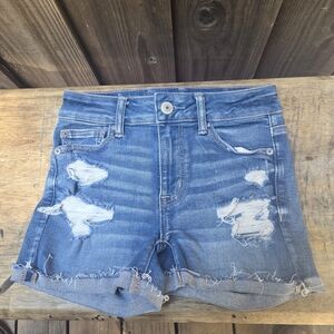 American Eagle Next Level Stretch Ripped Blue Jean Shorts Size 0 EUC